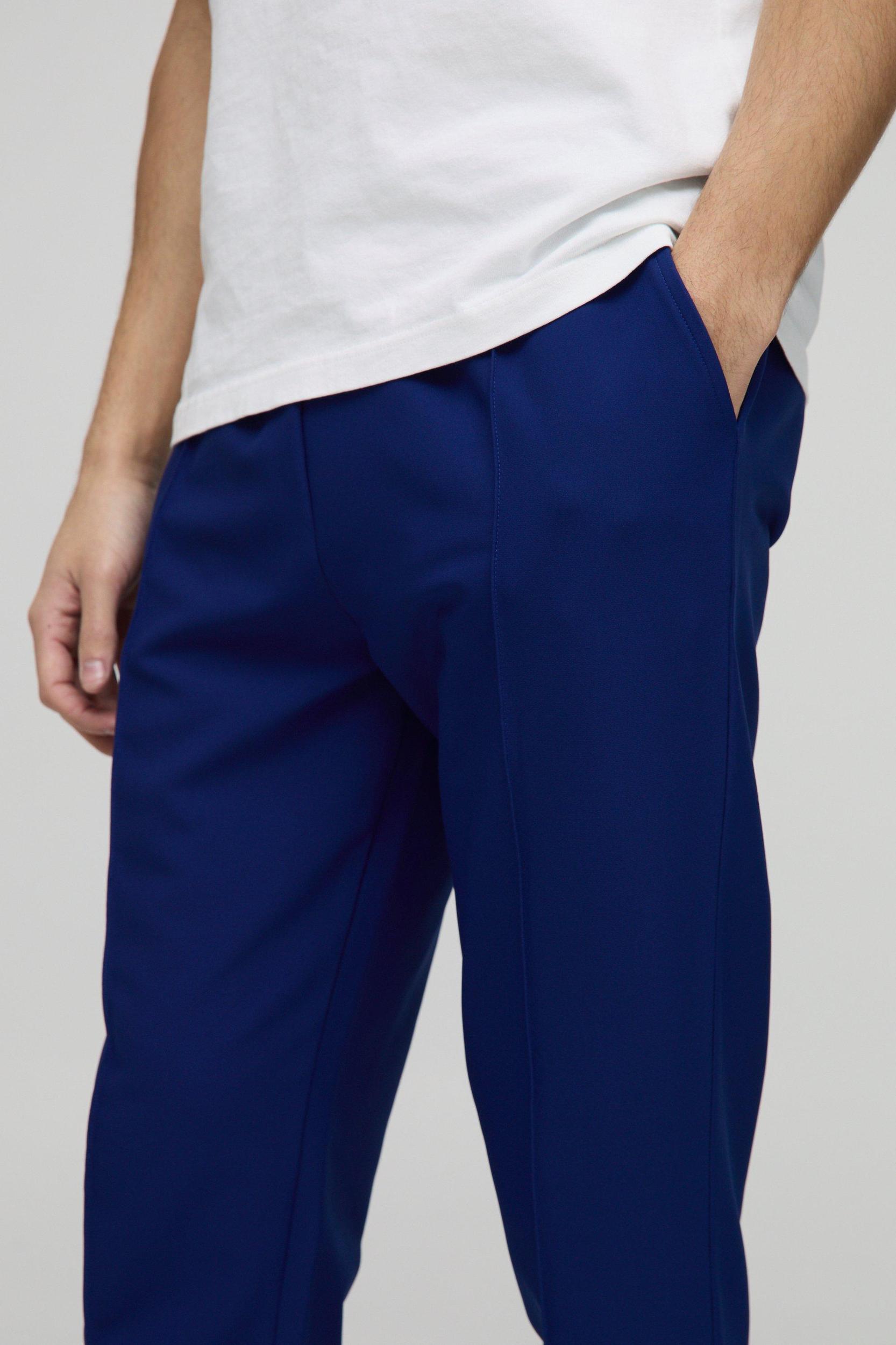 Elasticated Waist Slim Cropped Technical Stretch Pintuck Pants | boohooMAN USA Product Image