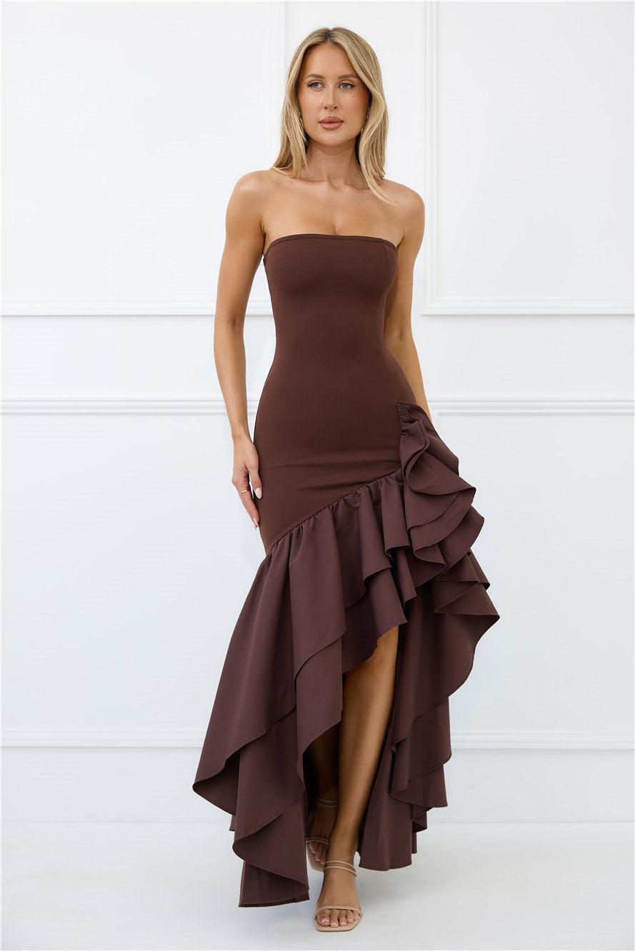Extravagant Events Strapless Maxi Dress Brown Product Image