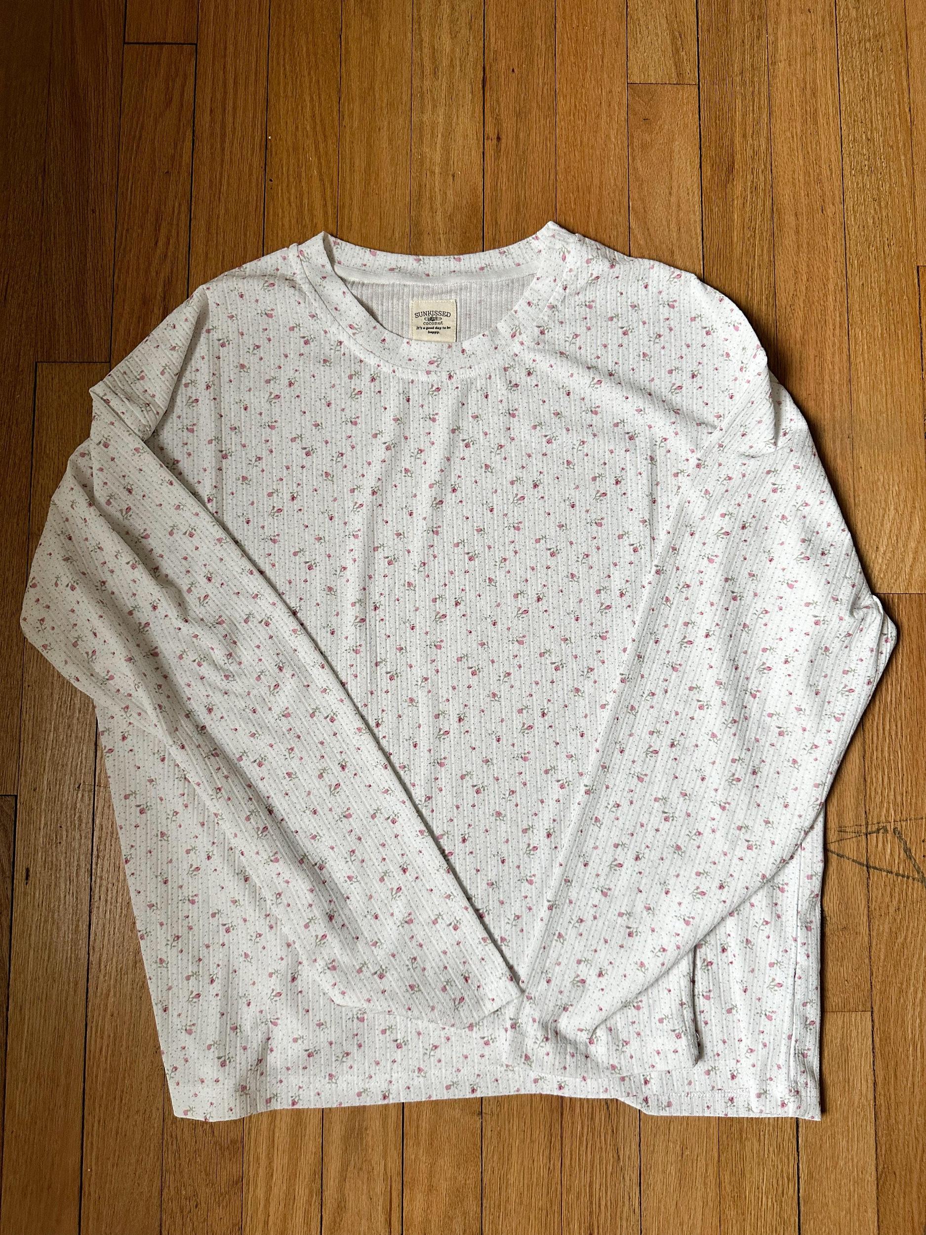 White Floral Long Sleeve Pajama Top Product Image