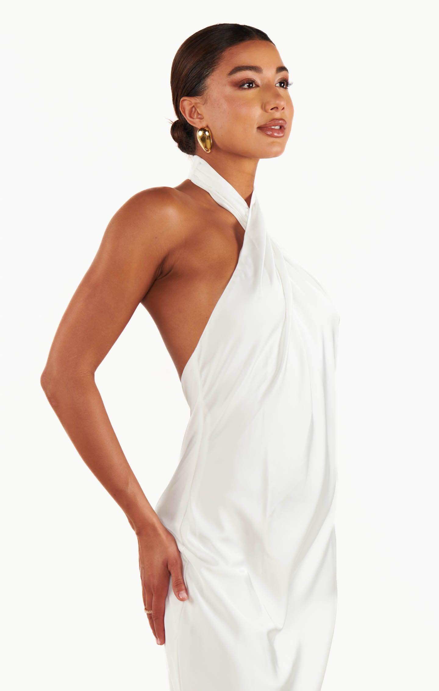 Jasmine Halter Midi Dress ~ Ivory Luxe Satin Product Image