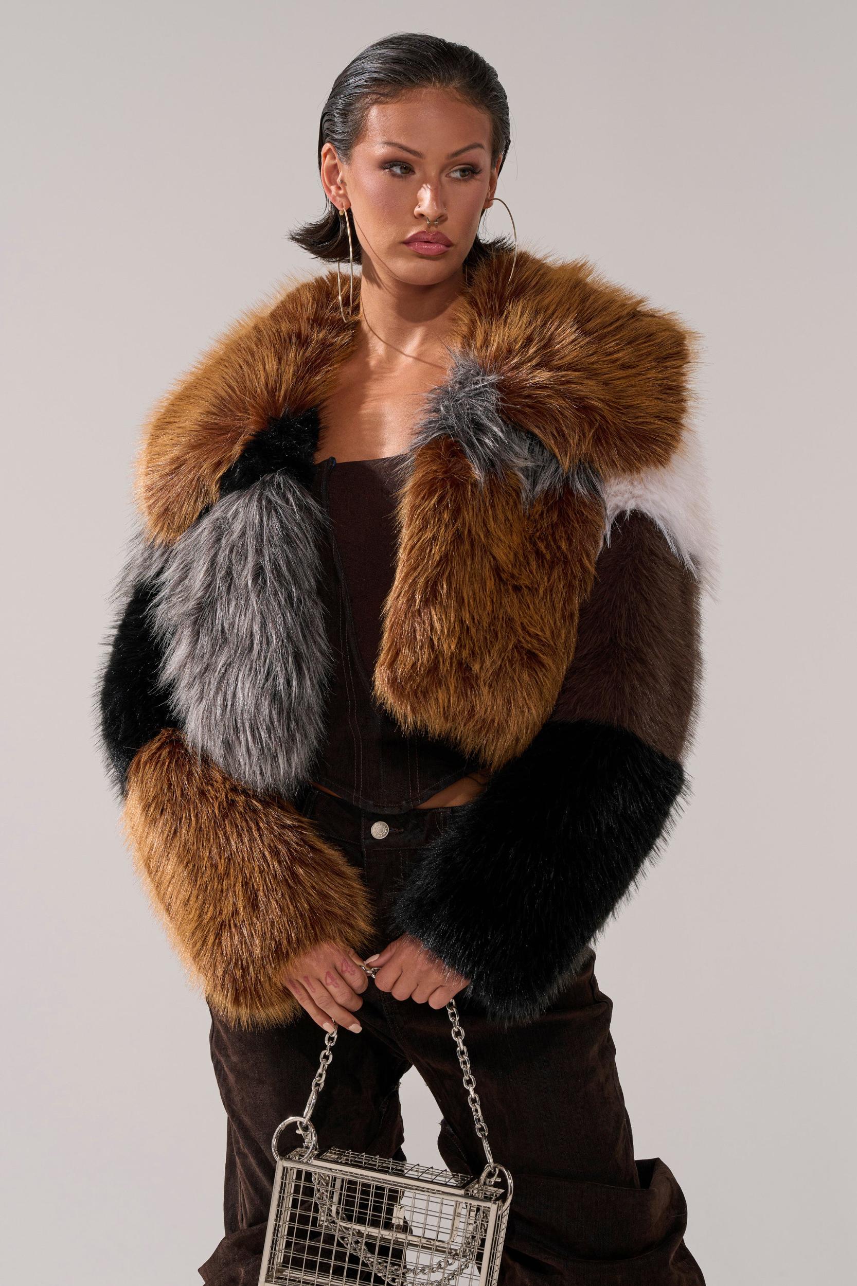 HAZEL PATCHWORK FAUX FUR COAT Product Image