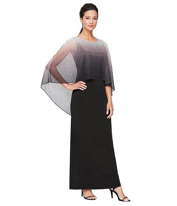 Ignite Evenings Beaded Ombre Popover 3/4 Sleeve Round Neck Gown Product Image
