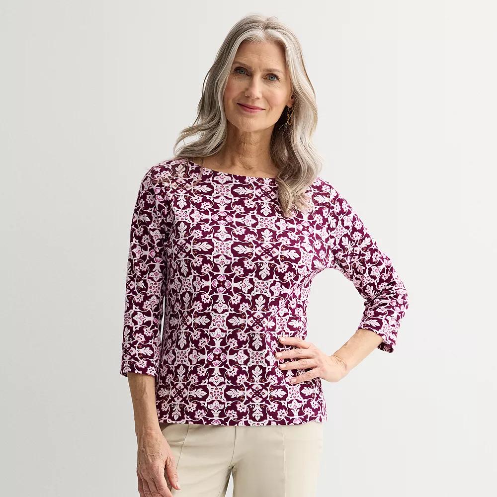 Women's Croft & Barrow® Boatneck Top, Size: Large, Pink Folk Mosaic Product Image