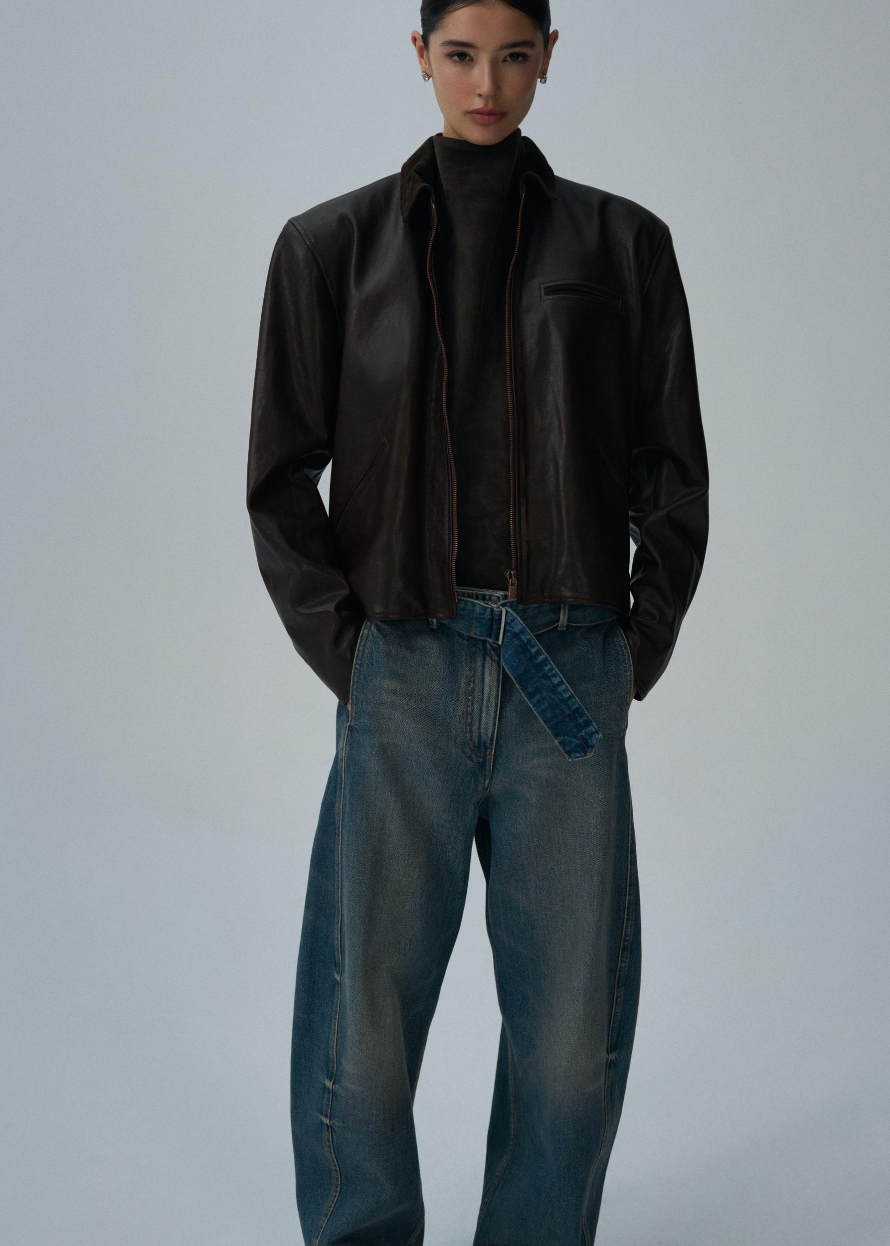 Belted loose leg denim in vintage blue Product Image