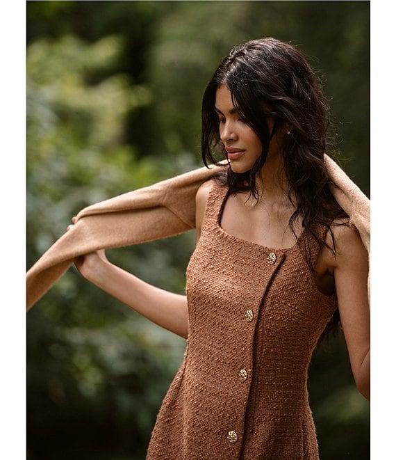 French Connection Structured Tweed Square Neck Sleeveless Button Front Mini Dress Product Image