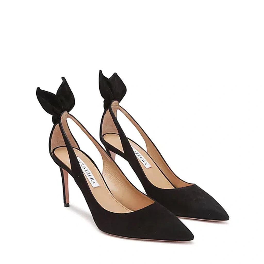 AQUAZZURA Bow Tie 85 Suede Pumps In Black Product Image
