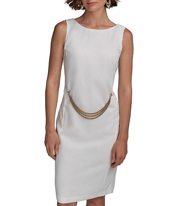 Donna Karan Boat Neck Chain Belt Sheath Dress Product Image
