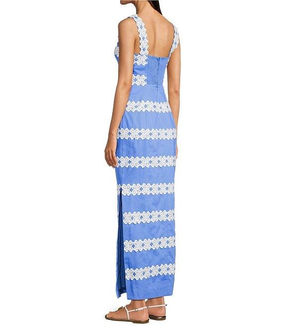 Lilly Pulitzer Davis Vintage Dobby Lily Lace Trim Square Neck Sleeveless Maxi Dress Product Image