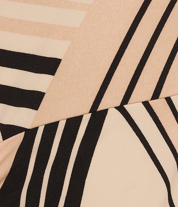 Maggy London Printed Matte Jersey Crew Neck Long Sleeve Ruffle Front Sheath Midi Dress Product Image