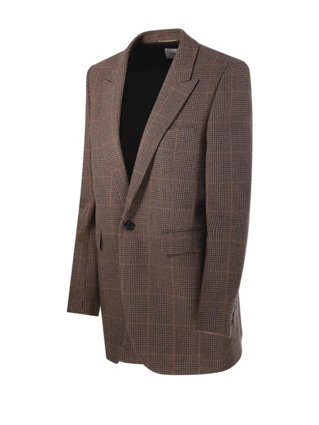 SAINT LAURENT Single-breasted Slim Houndstooth Plaid Blazer In Brown Product Image