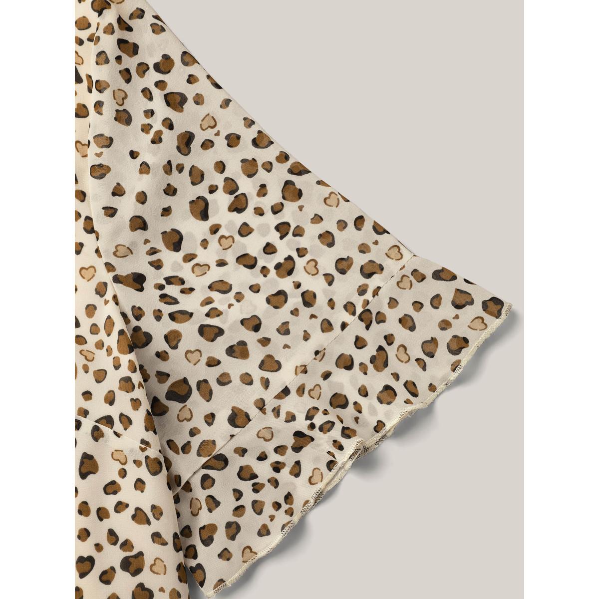 Plus Size LightBrown Polka Dot Print Ruffled V-Neck Layered Shirt Women Leisure Half Sleeve V-neck Casual Blouses BloomChic 14-16/1X Product Image