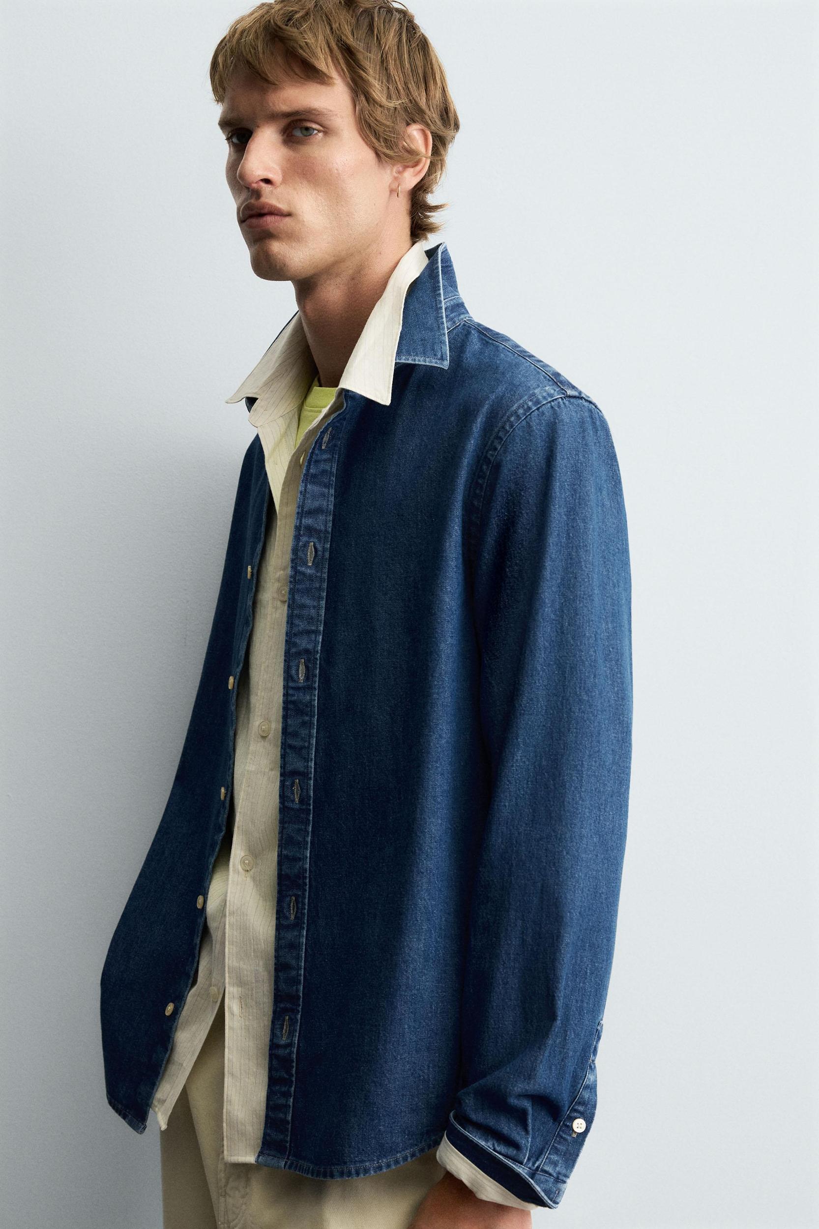 TOPSTITCHED DENIM SHIRT Product Image