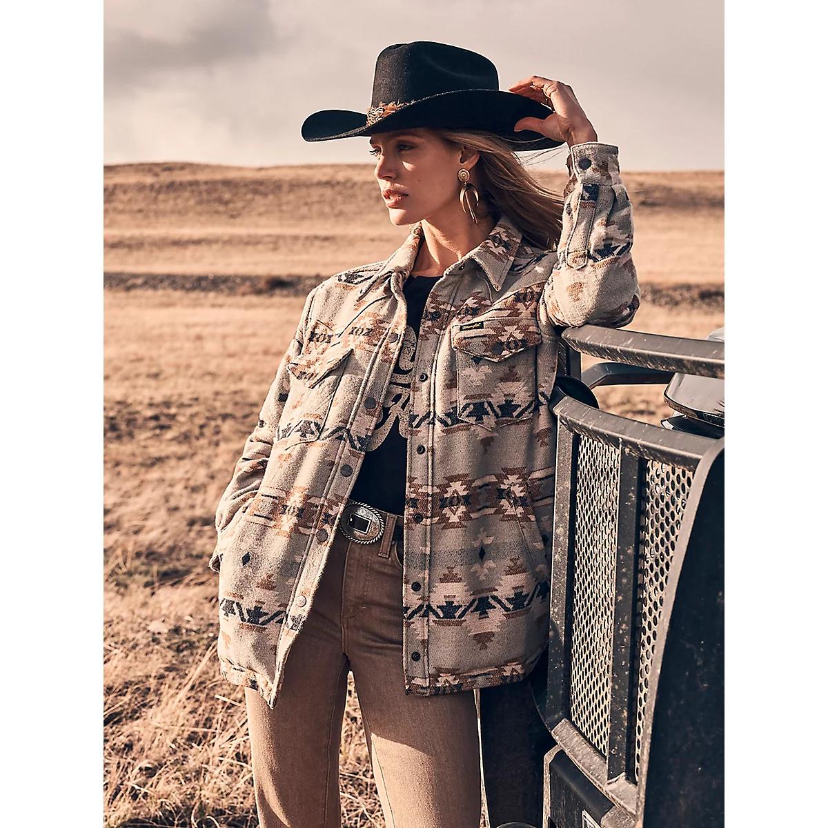 Women's Wrangler Quilt Lined Jacquard Shacket | Women's JACKETS & OUTERWEAR | Wrangler® Product Image