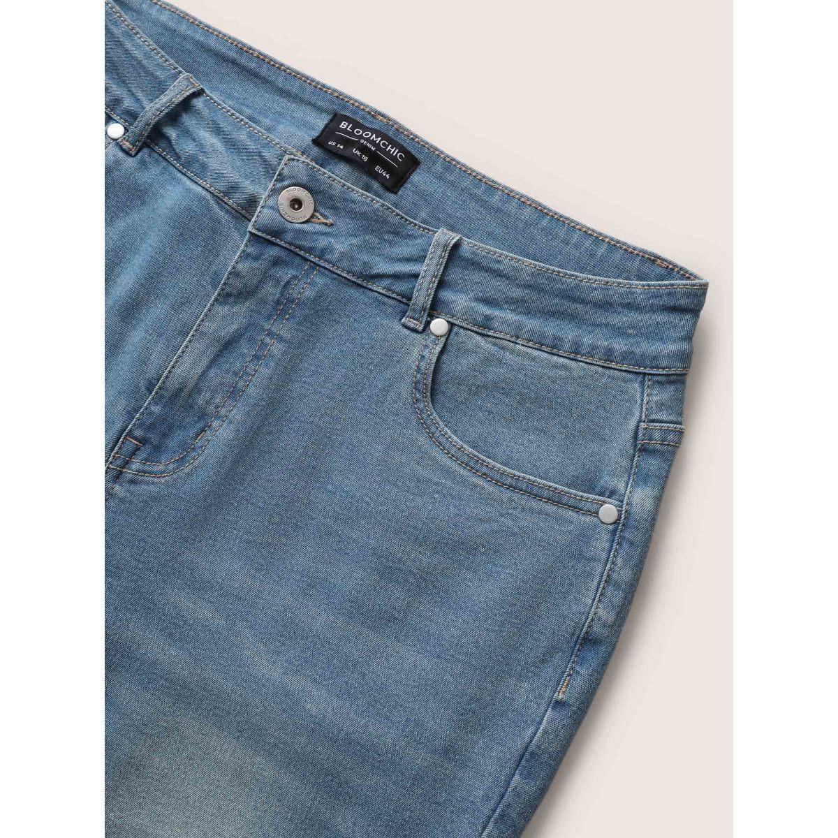 Plus Size Light Wash Slit Side Pull On Jegging Jeans Women LightBlue Casual Button High stretch Slanted pocket Jeans BloomChic 18/2X Product Image