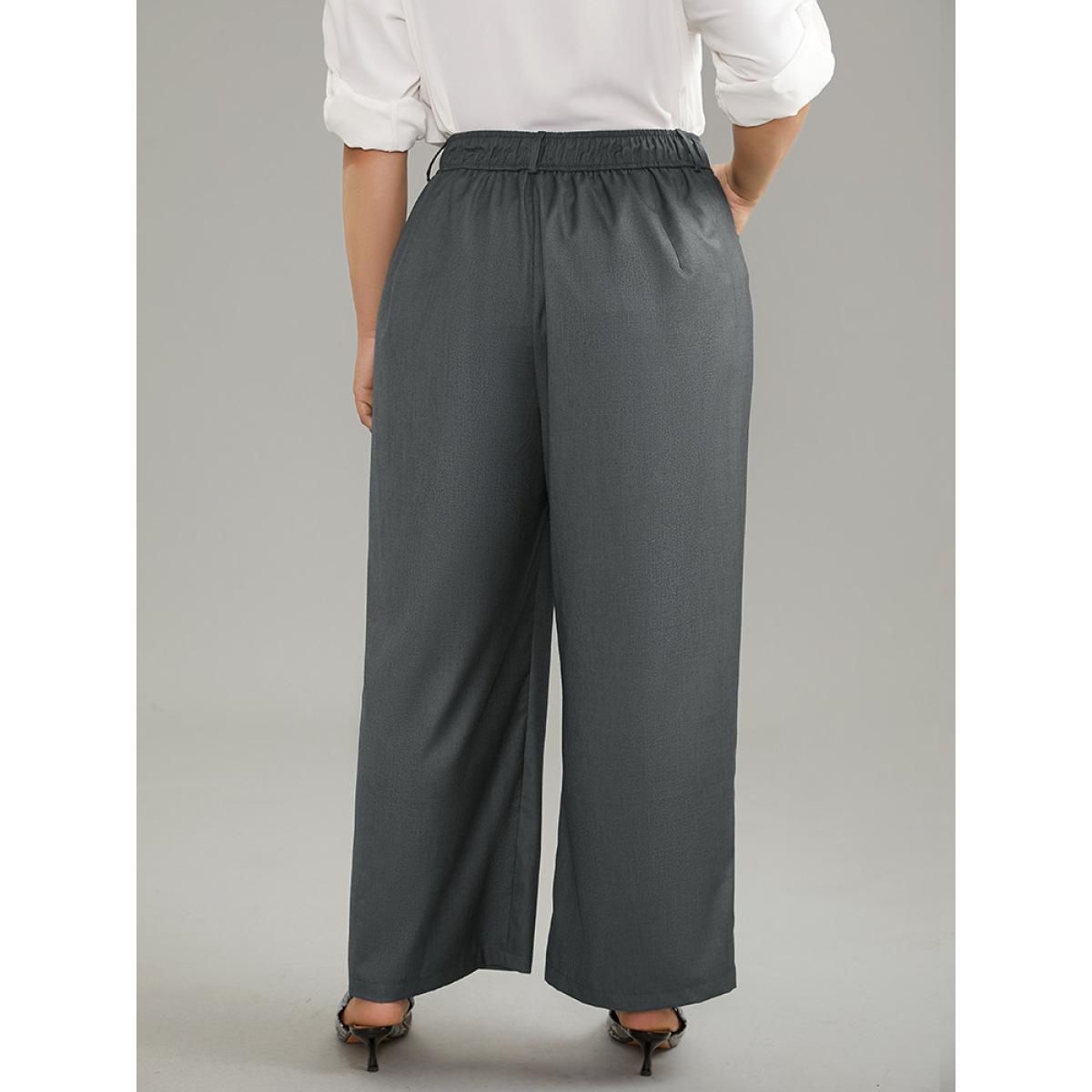 Plus Size Plain Pockec Straight Leg Zipper Fly Pants Women DimGray Office Straight Leg High Rise Office Pants BloomChic 14-16/1X Product Image