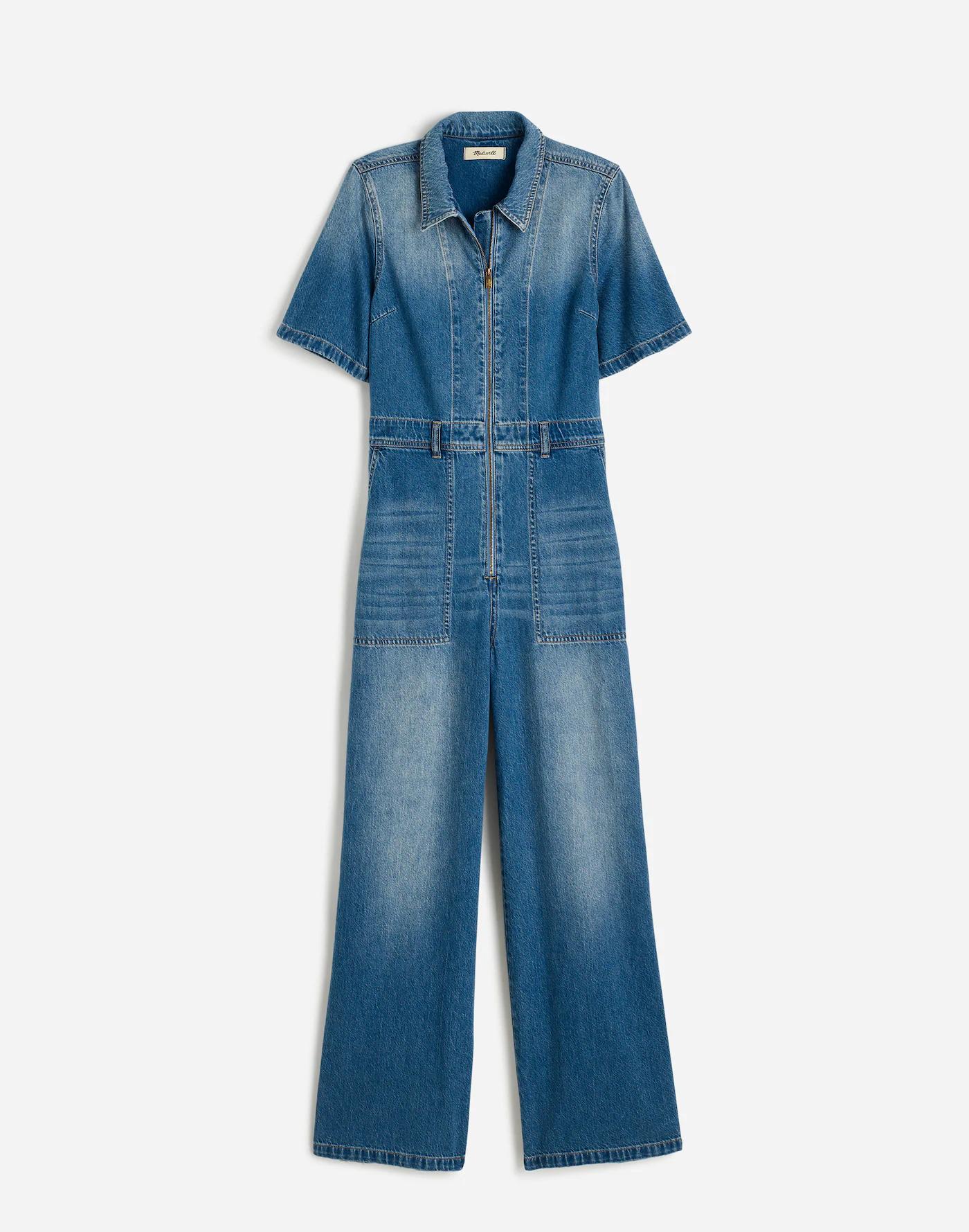 Zip-Front Denim Coveralls in Robertson Wash Product Image
