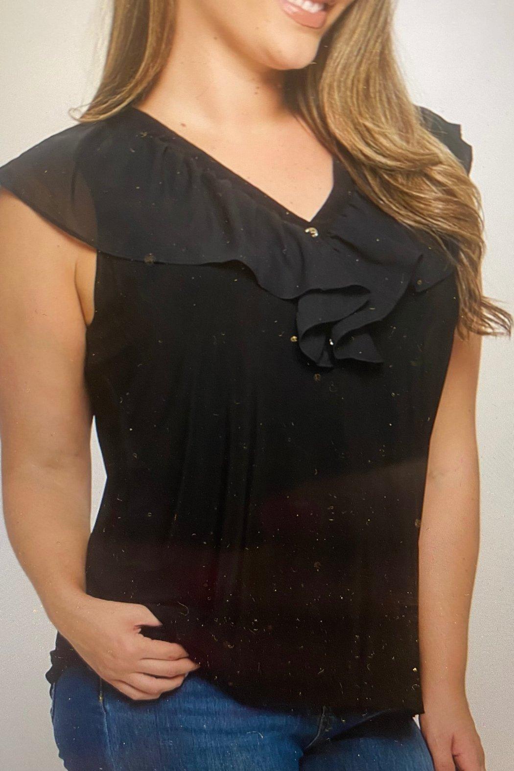 Ruffle Sleeveless Henley Top Product Image