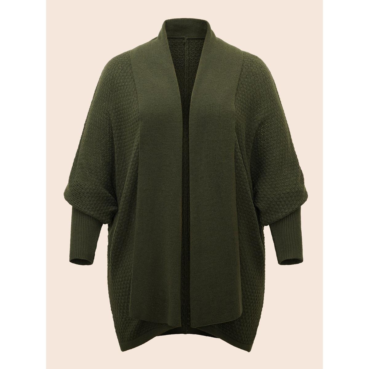 Plus Size Texture Lapel Collar Dolman Sleeve Cardigan ArmyGreen Women Casual Long Sleeve Everyday Cardigans BloomChic 14-16/1X Product Image