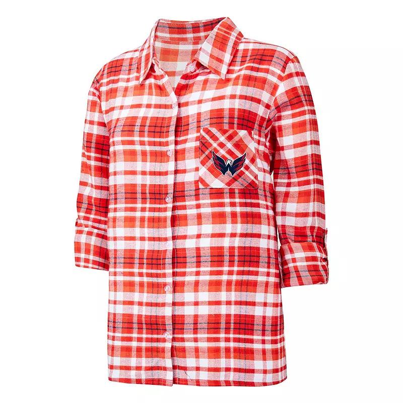 Women's Concepts Sport Red Washington Capitals Mainstay Flannel Full-Button Long Sleeve Nightshirt, Size: Small Product Image