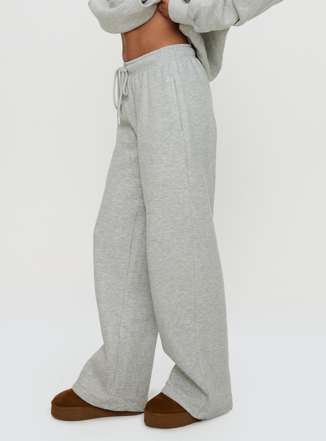 Princess Polly Wide Leg Track Pant Bubble Text Grey Marle / Green Product Image