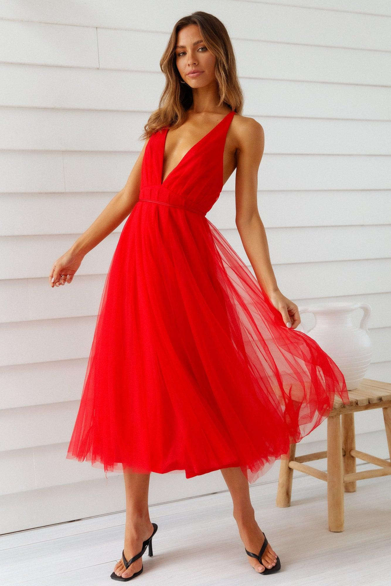 Summer Cinderella Midi Dress Red Product Image