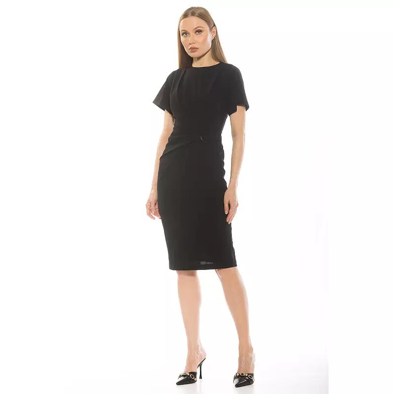 Women's ALEXIA ADMOR Clara Crewneck Draped Short Sleeve Dress,  Product Image