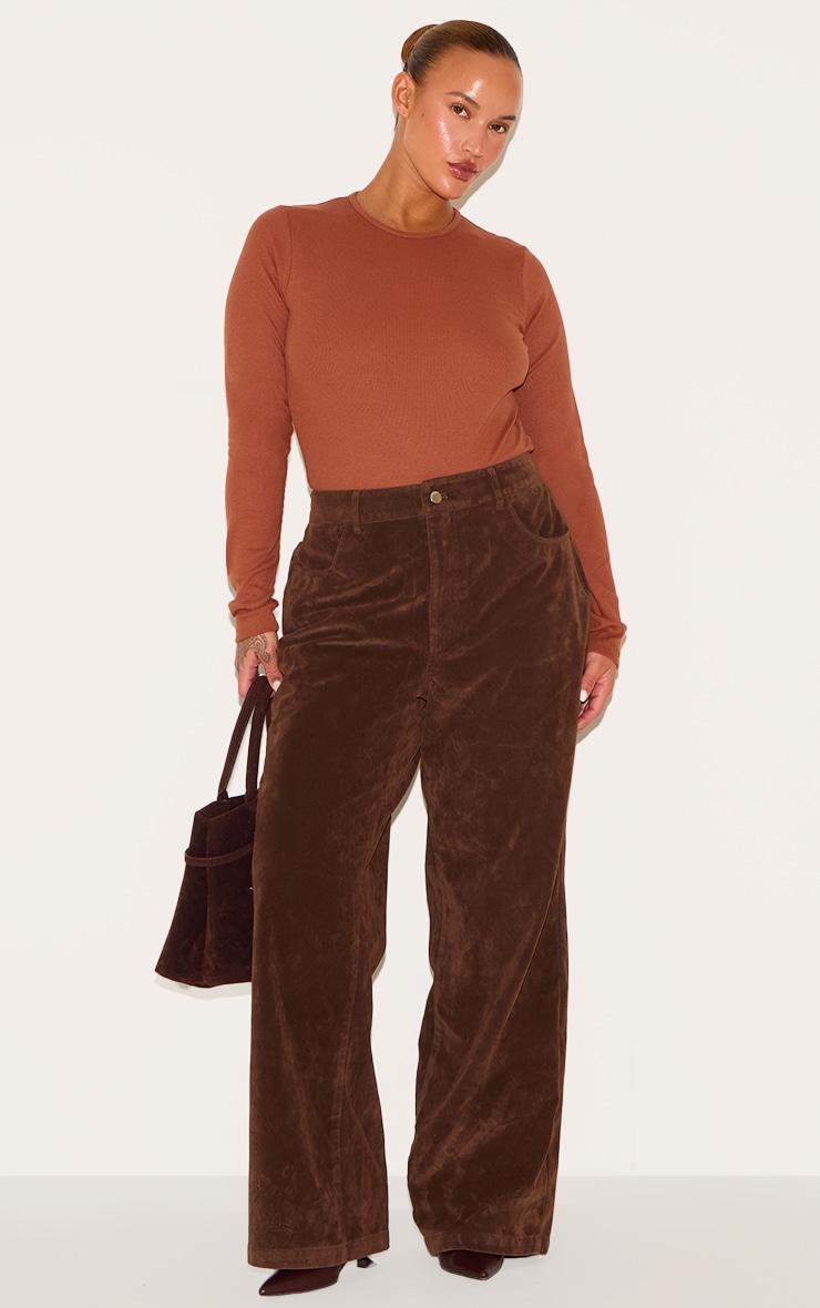 Plus Rust Basic Rib Long Sleeve Bodysuit Product Image