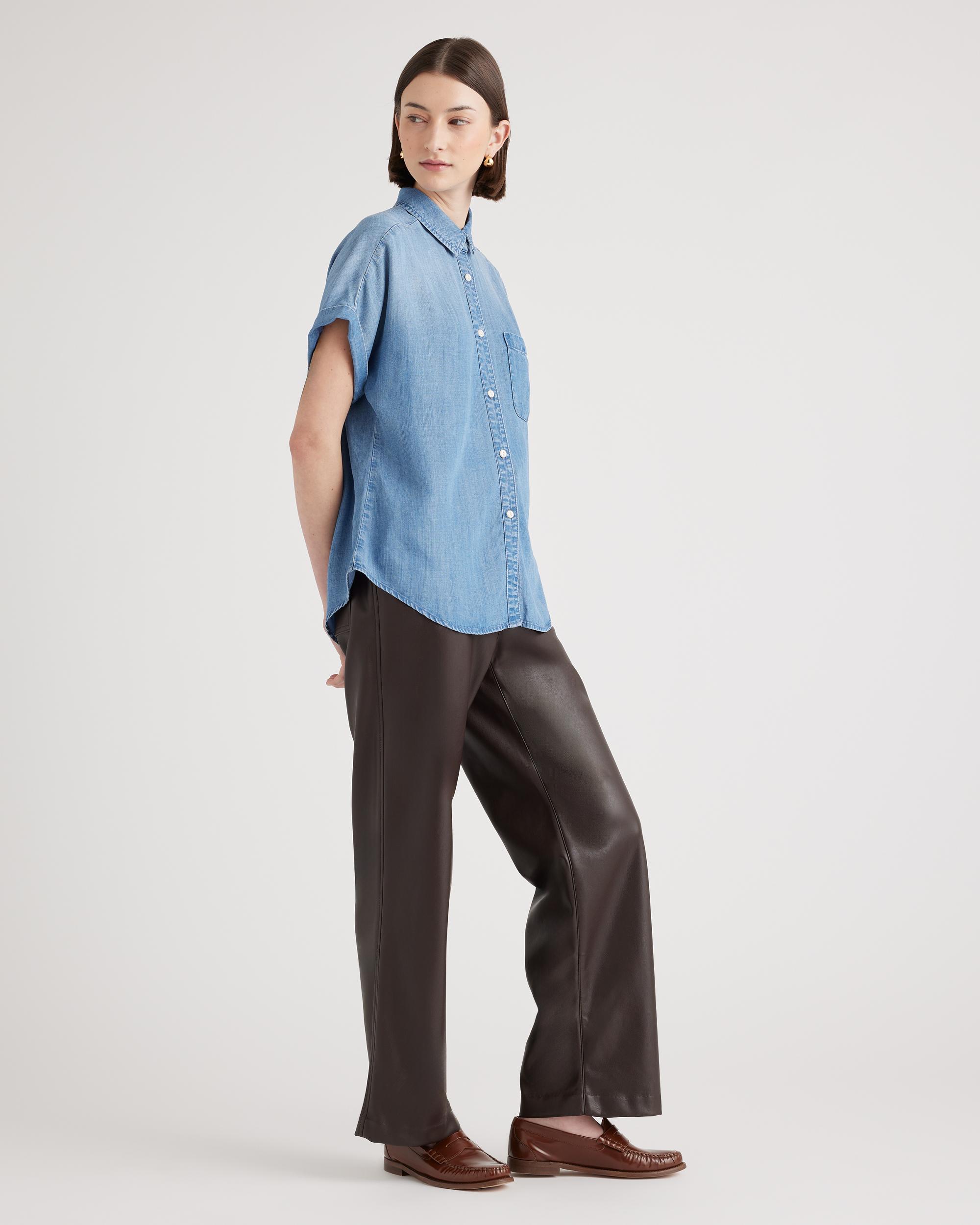 Quince | Women's Chambray Tencel Short Sleeve Shirt Size XS Product Image