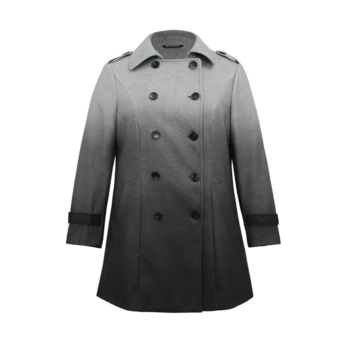 Plus Size Ombre Double Breasted Lapel Collar Coat Women Gray Casual Lined Ladies Dailywear Winter Coats BloomChic 14-16/1X Product Image