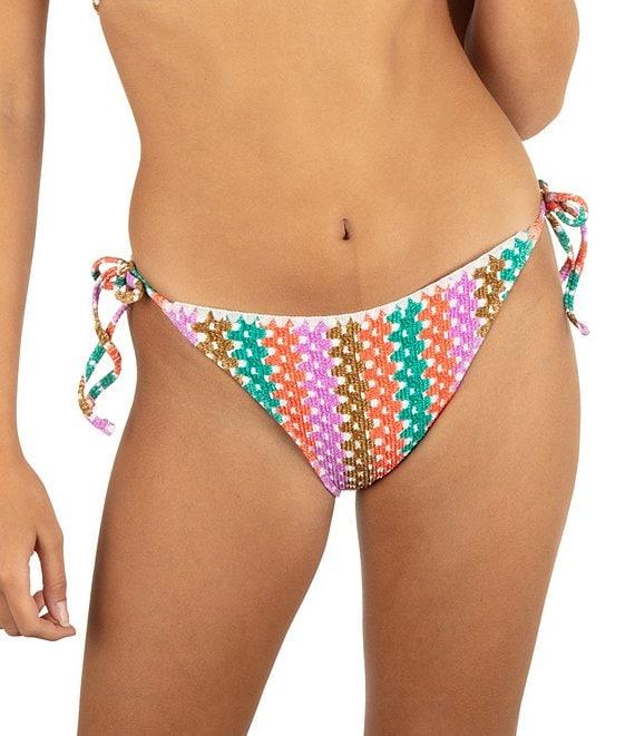 Hurley Stripe Crochet Scrunch Tie Side Hipster Swim Bottom Product Image