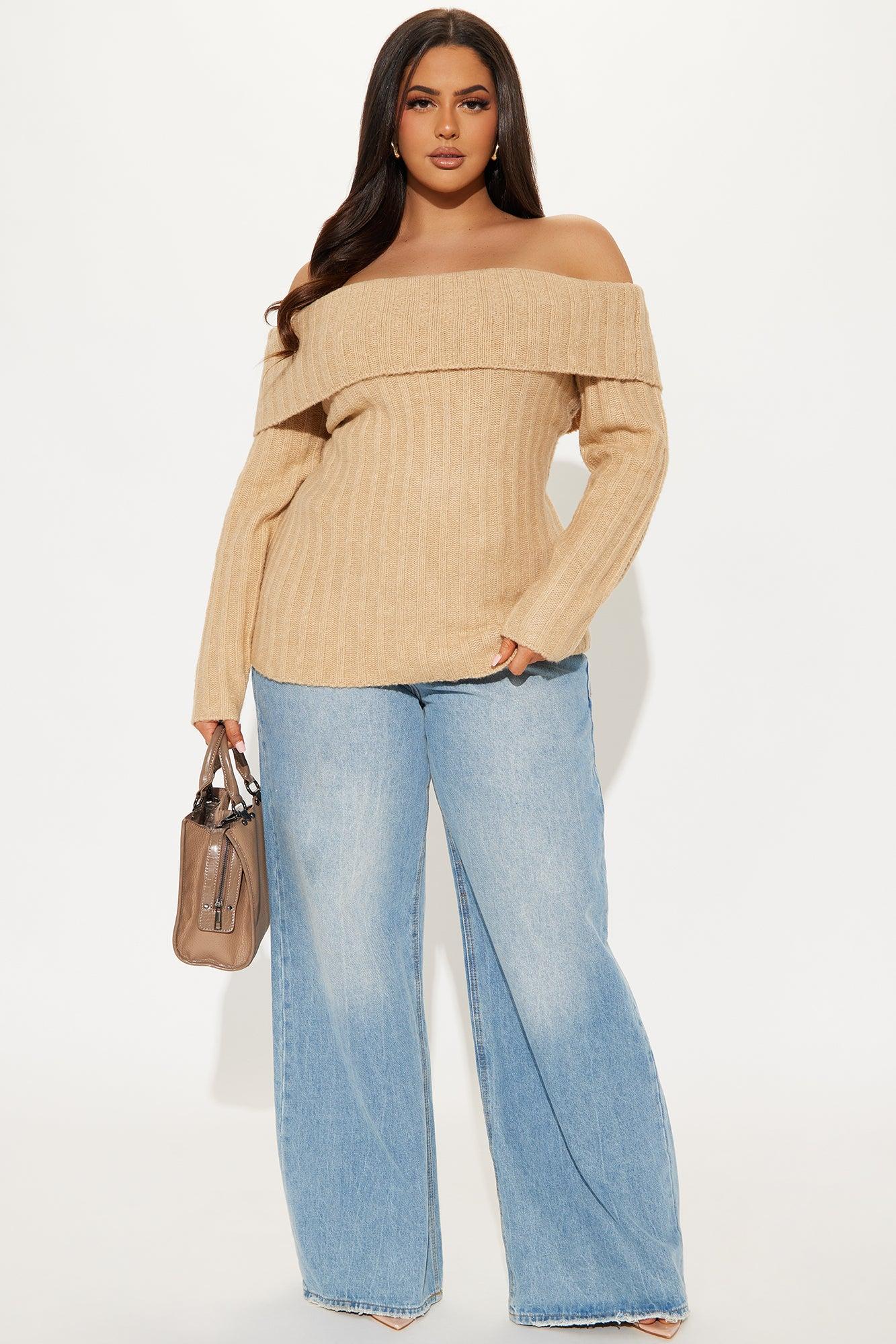 Mid City Off Shoulder Sweater - Taupe Product Image