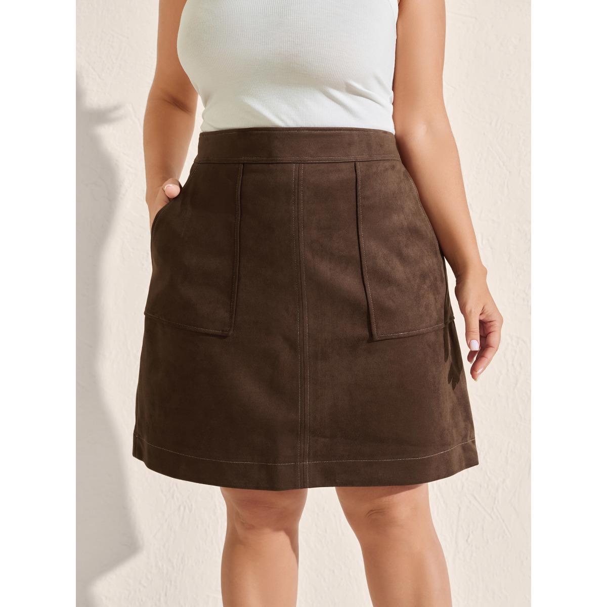 Plus Size Suede A-Line Pockets Mini Skirt Women Denimorange Timeless No stretch Elegant Skirts BloomChic 30/6X Product Image