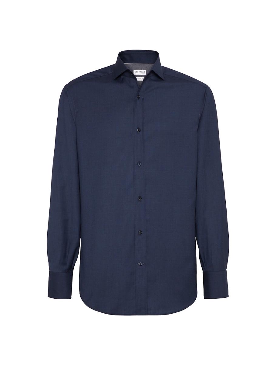 Mens Virgin Wool Poplin Basic Fit Shirt with Spread Collar Product Image