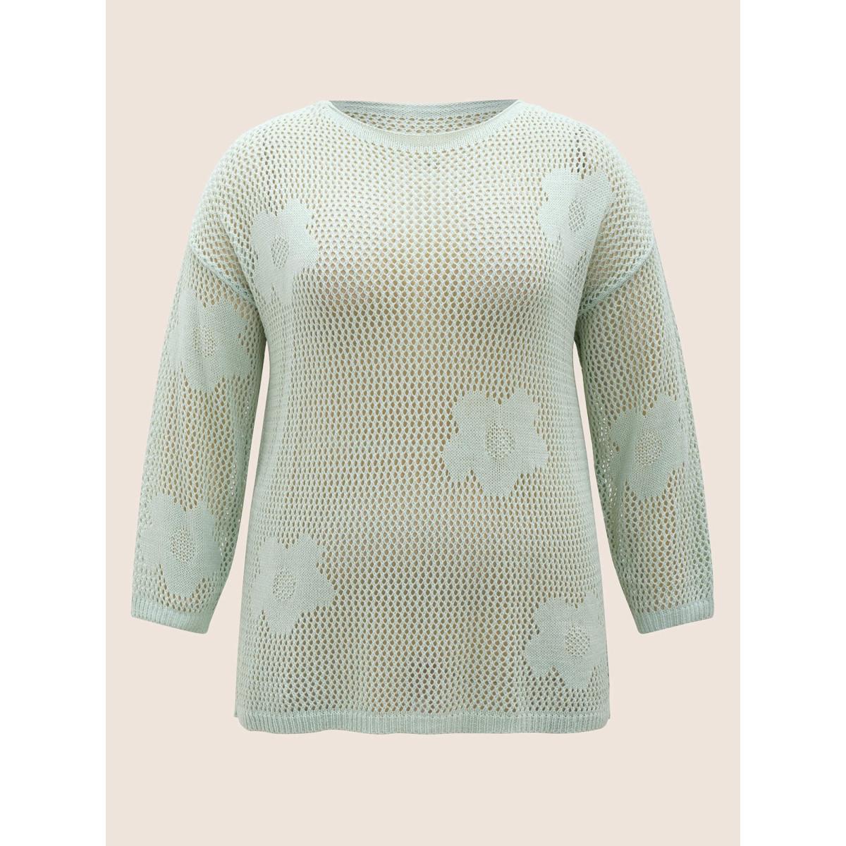 Plus Size Flowers Drop shoulder sleeve Swim Cover Up Women's Swimwear LightGreen Beach Loose Texture Curve Swim Cover Ups BloomChic 18-20/2X Product Image