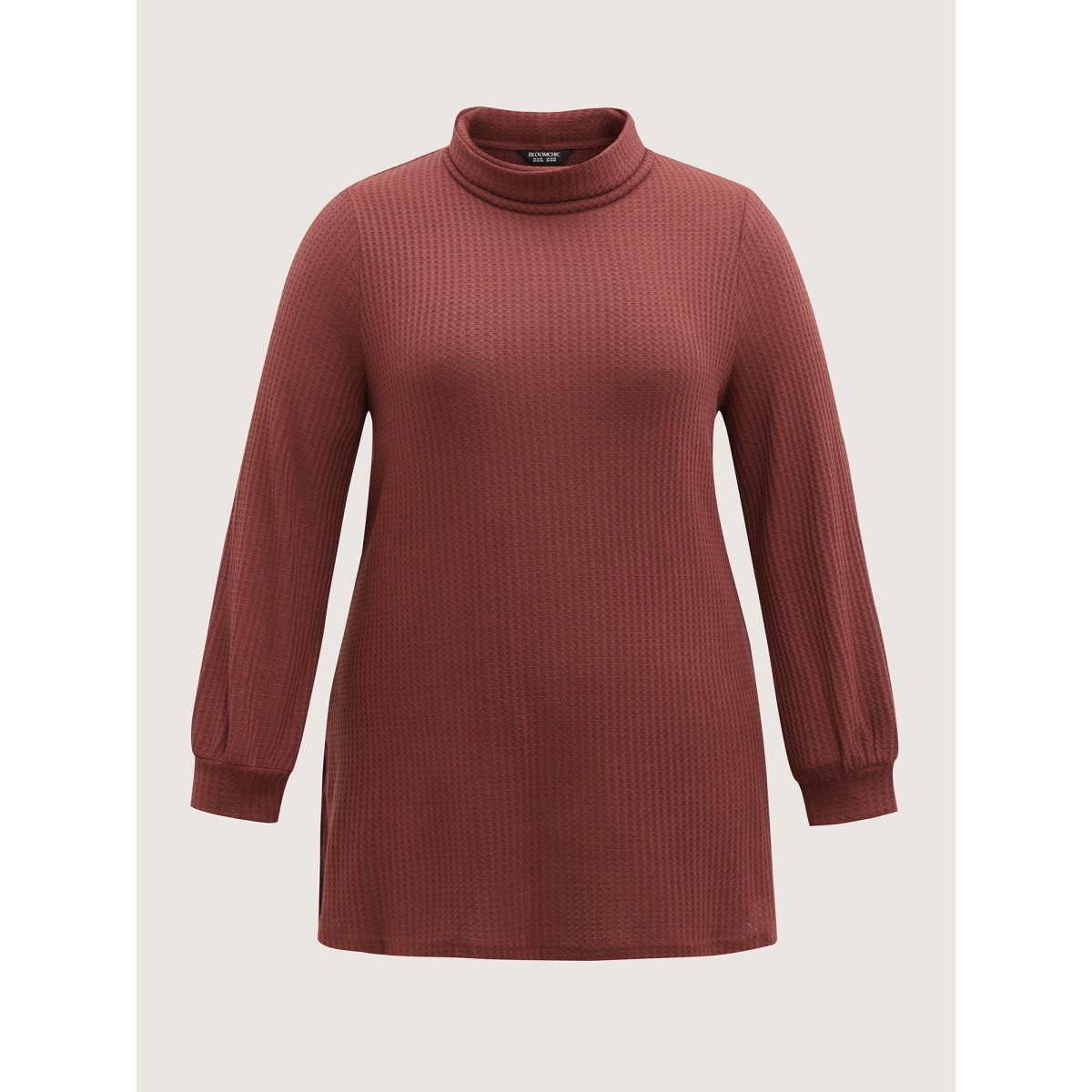 Plus Size Ribbed Stretchy Turtle Neck T-Shirt Rust Women Leisure Texture Turtleneck Loose Casual T-shirts BloomChic 14-16/1X Product Image