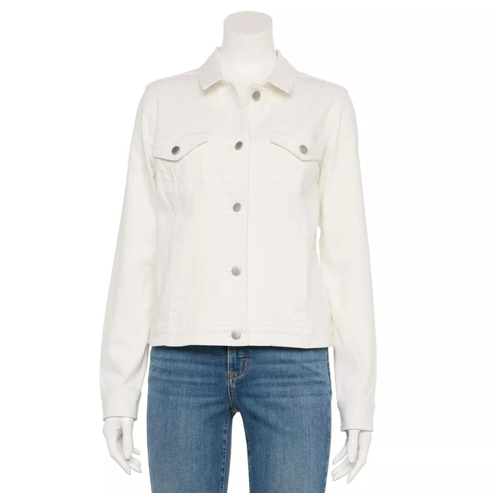 Women's Croft & Barrow® Button-Front Denim Jacket, Size: XXL, Bright White Product Image