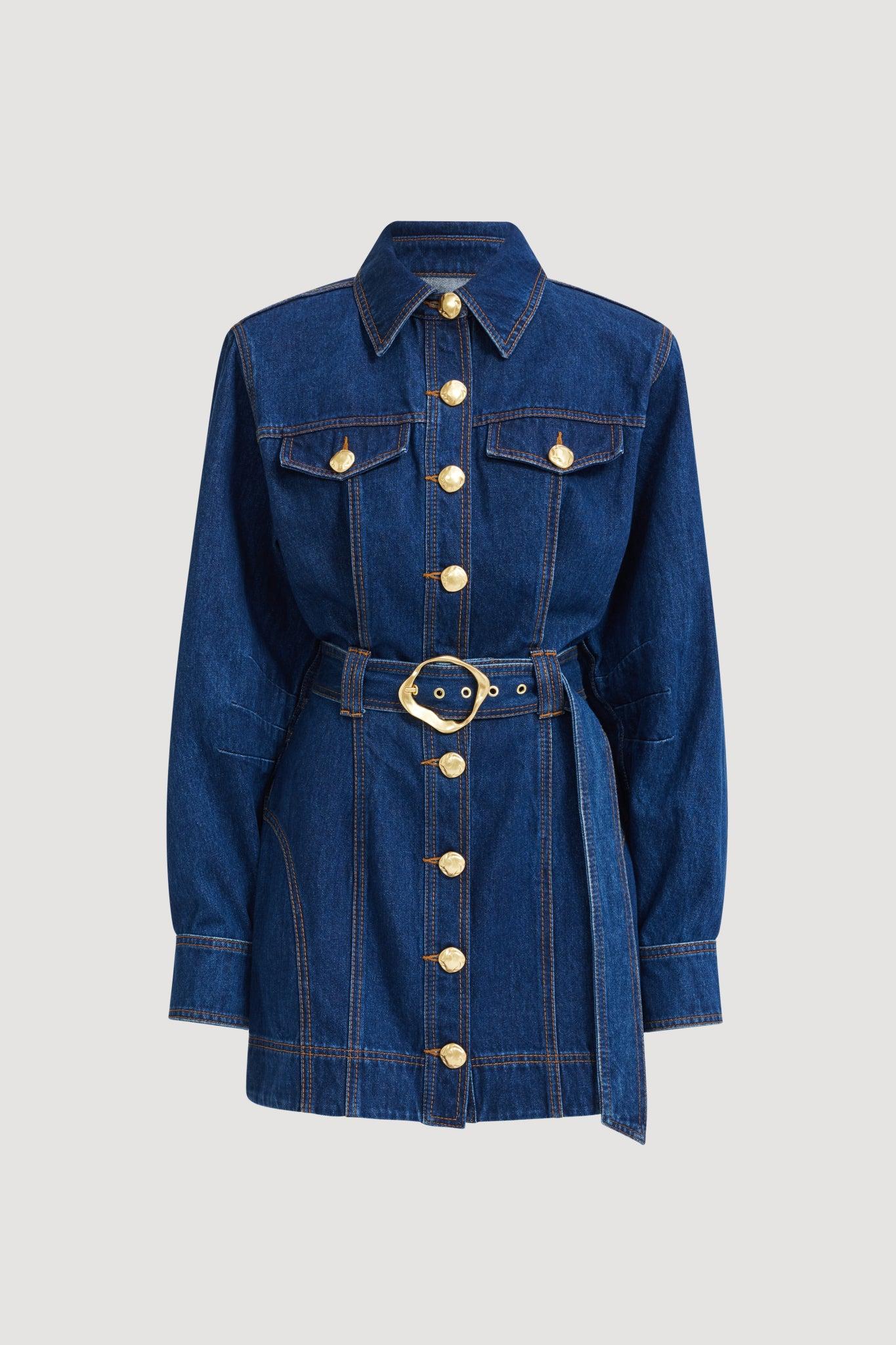 Elodi Denim Mini Dress-DARK CLASSIC WASH / 4 Product Image