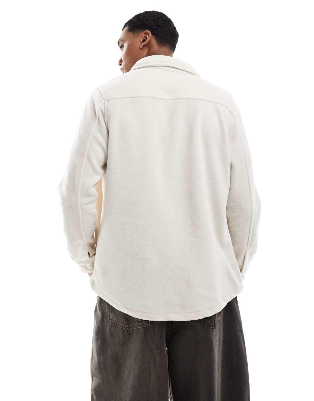Brave Soul fleece overshirt in stone Product Image