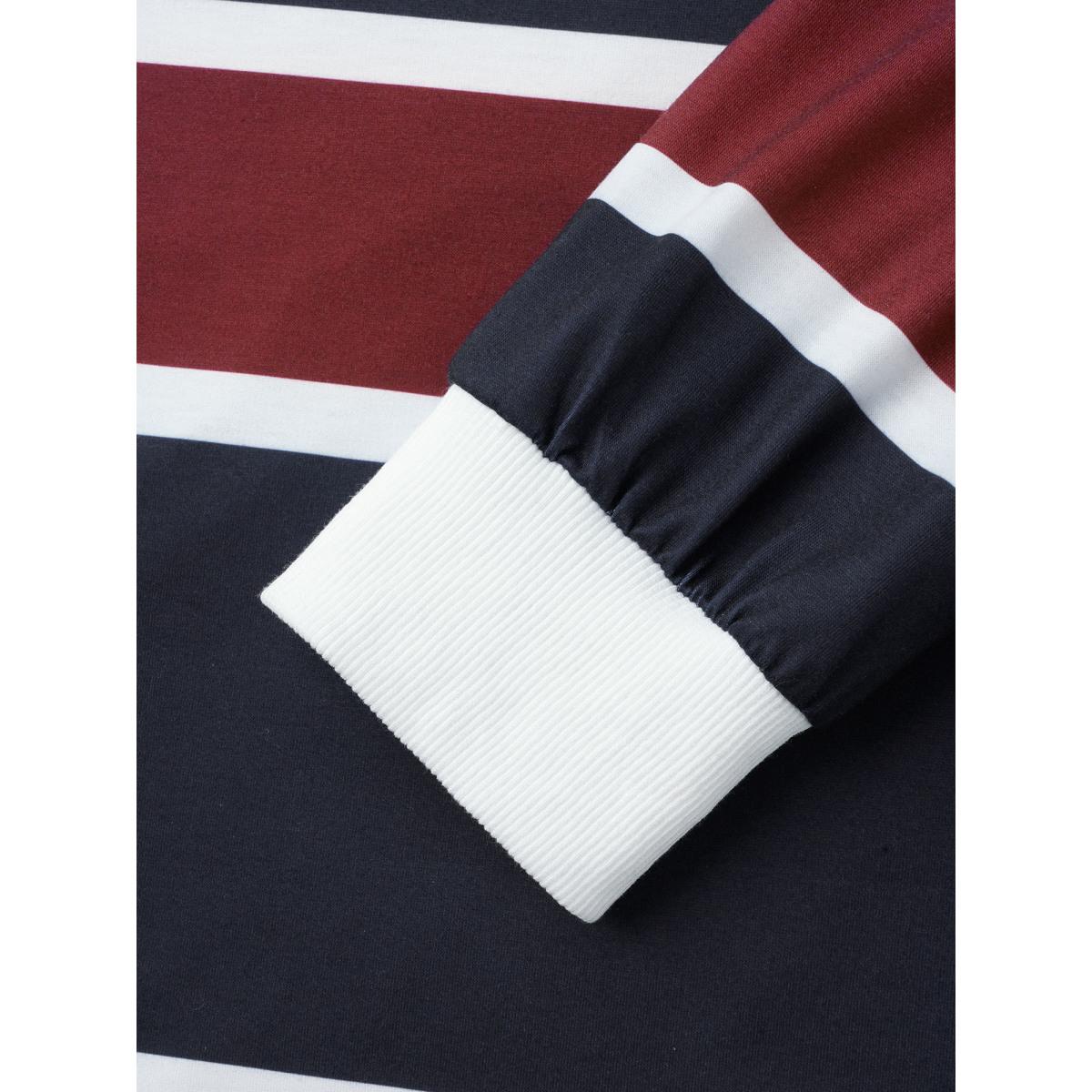 Plus Size Contrast Striped Drop Shoulder Sweatshirt Women Multicolor Casual Contrast Round Neck Everyday Sweatshirts BloomChic 14-16/1X Product Image