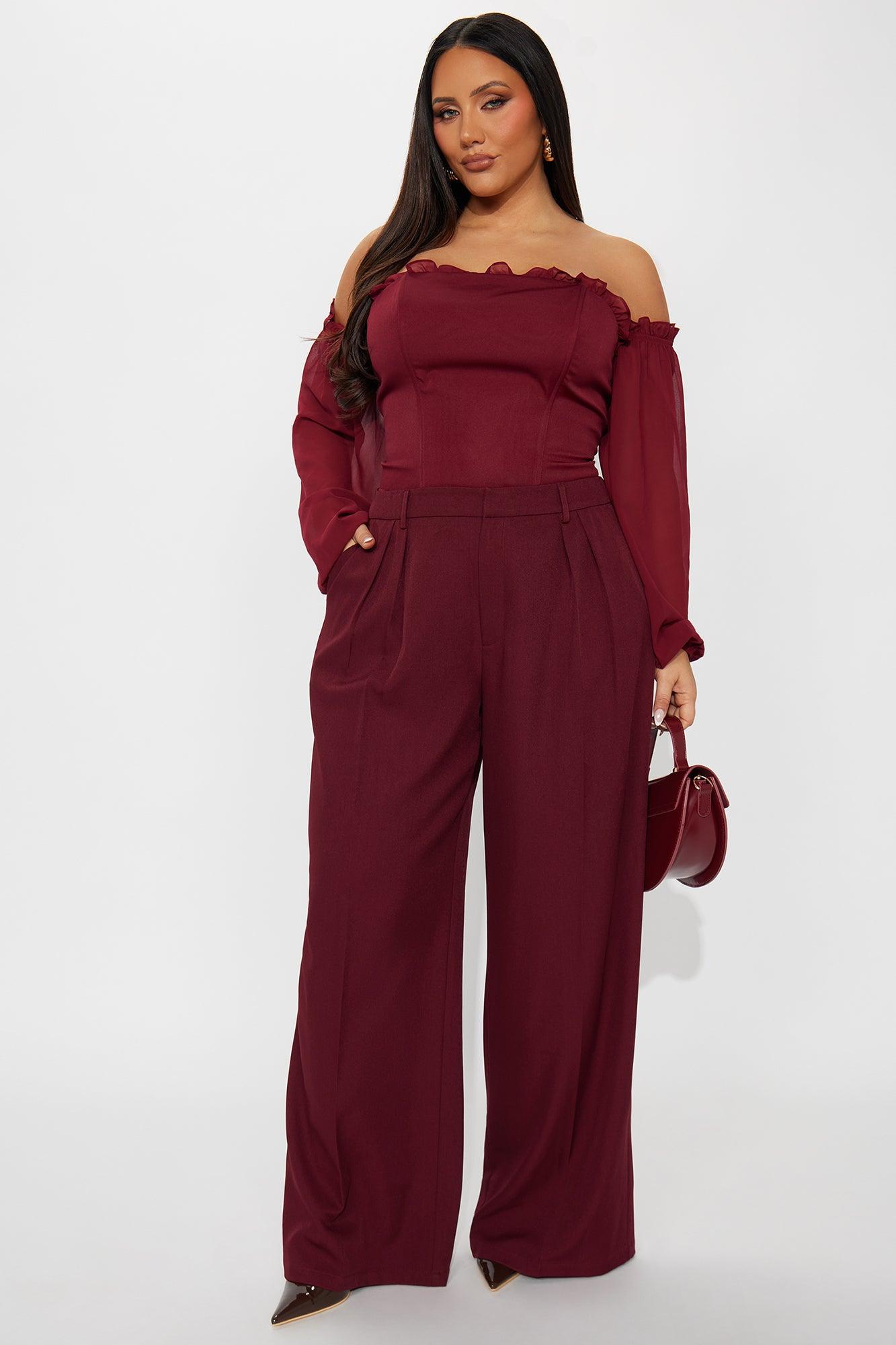 Claudia Belted Straight Leg Trouser Pant 33″ - Wine Female Product Image