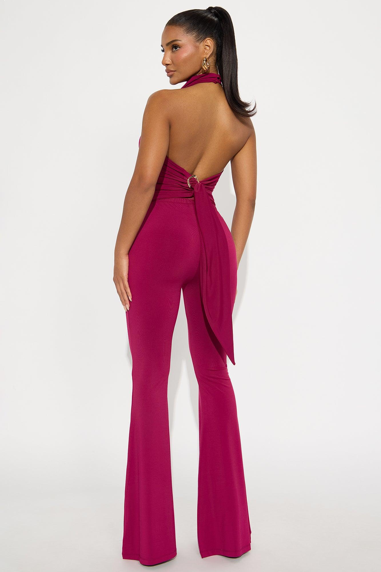 Alana Venezia Halter Top Flare Leg Pant Set - Burgundy Female Product Image