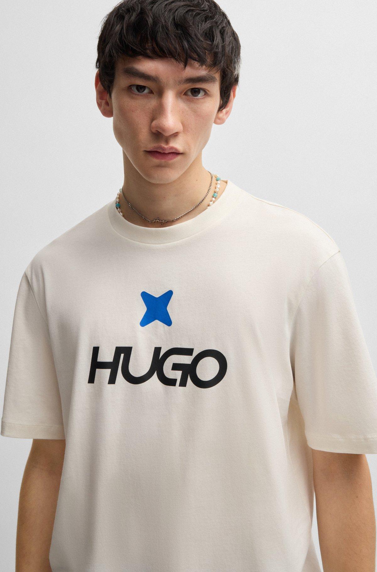 HUGO - Cotton-jersey T-shirt with logo artwork - White Product Image