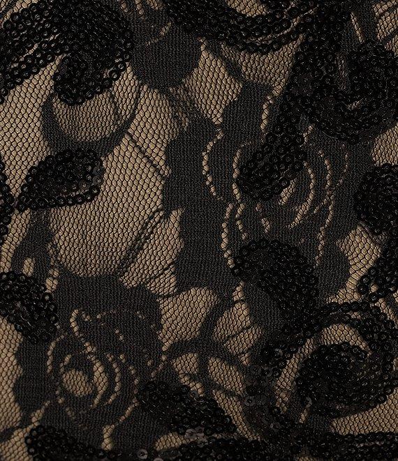 Blondie Nites Sequin Lace V-Neck Spaghetti Strap Corset Tie Back Dress Product Image