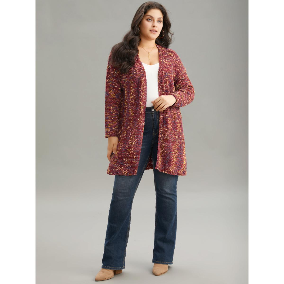 Plus Size Color Textured Open Front Cardigan Scarlet Women Casual Loose Long Sleeve Dailywear Cardigans BloomChic 12/L Product Image