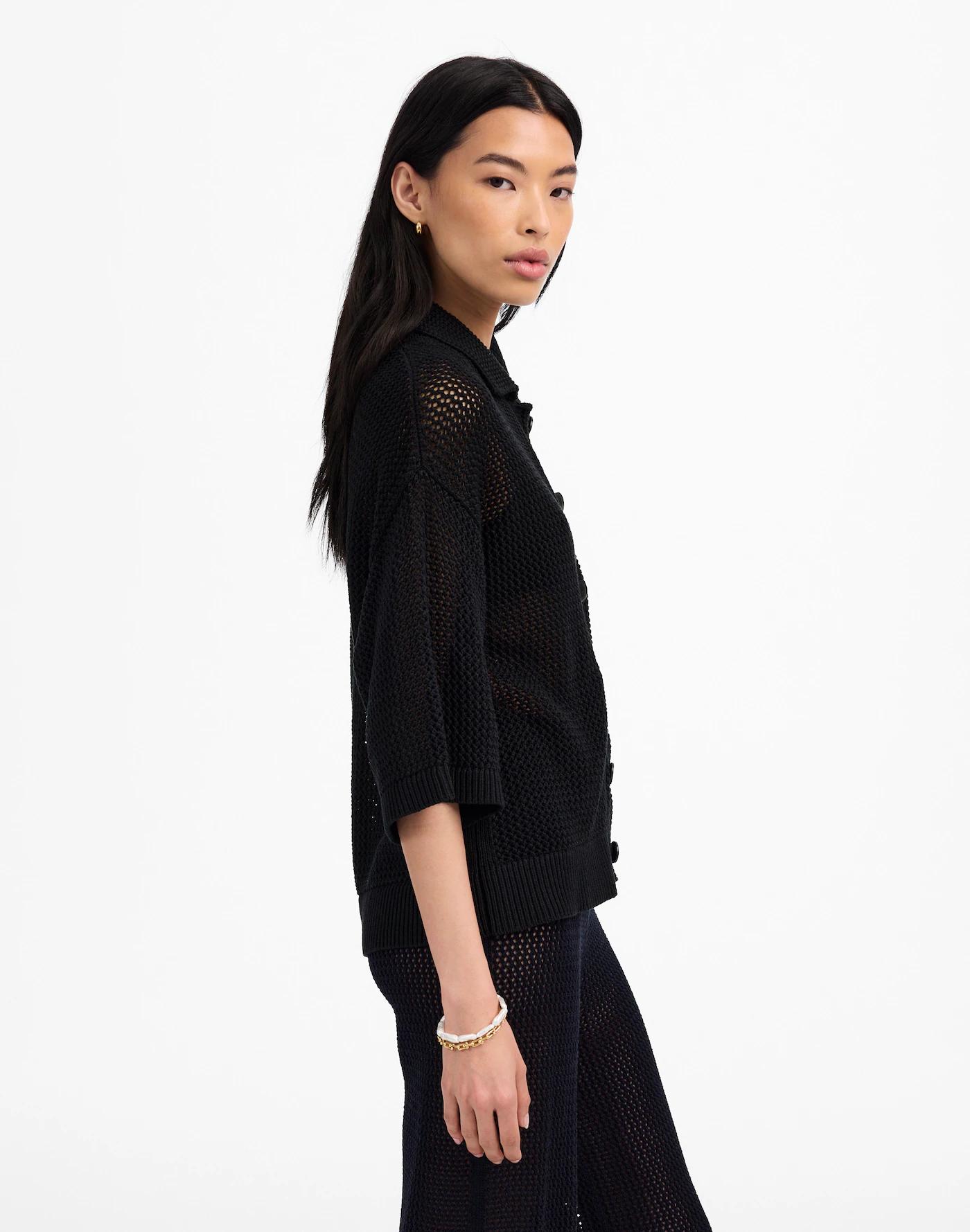 Open-Stitch Button-Front Cardigan Product Image