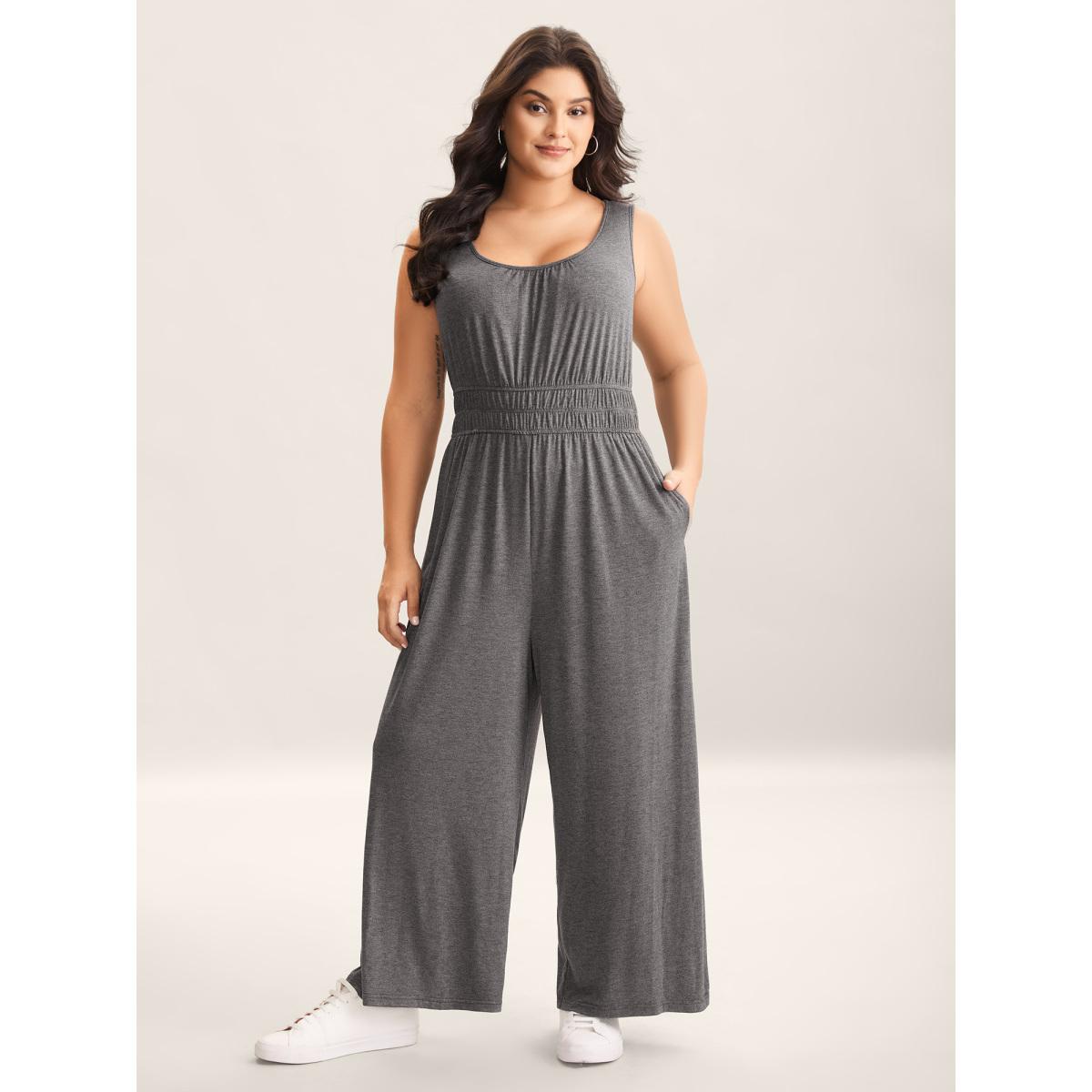 Plus Size DarkGray Supersoft Very Stretchy Back Tie Jumpsuit Women Sleeveless U-neck Everyday-Casual Loose Jumpsuits BloomChic 26/4X Product Image