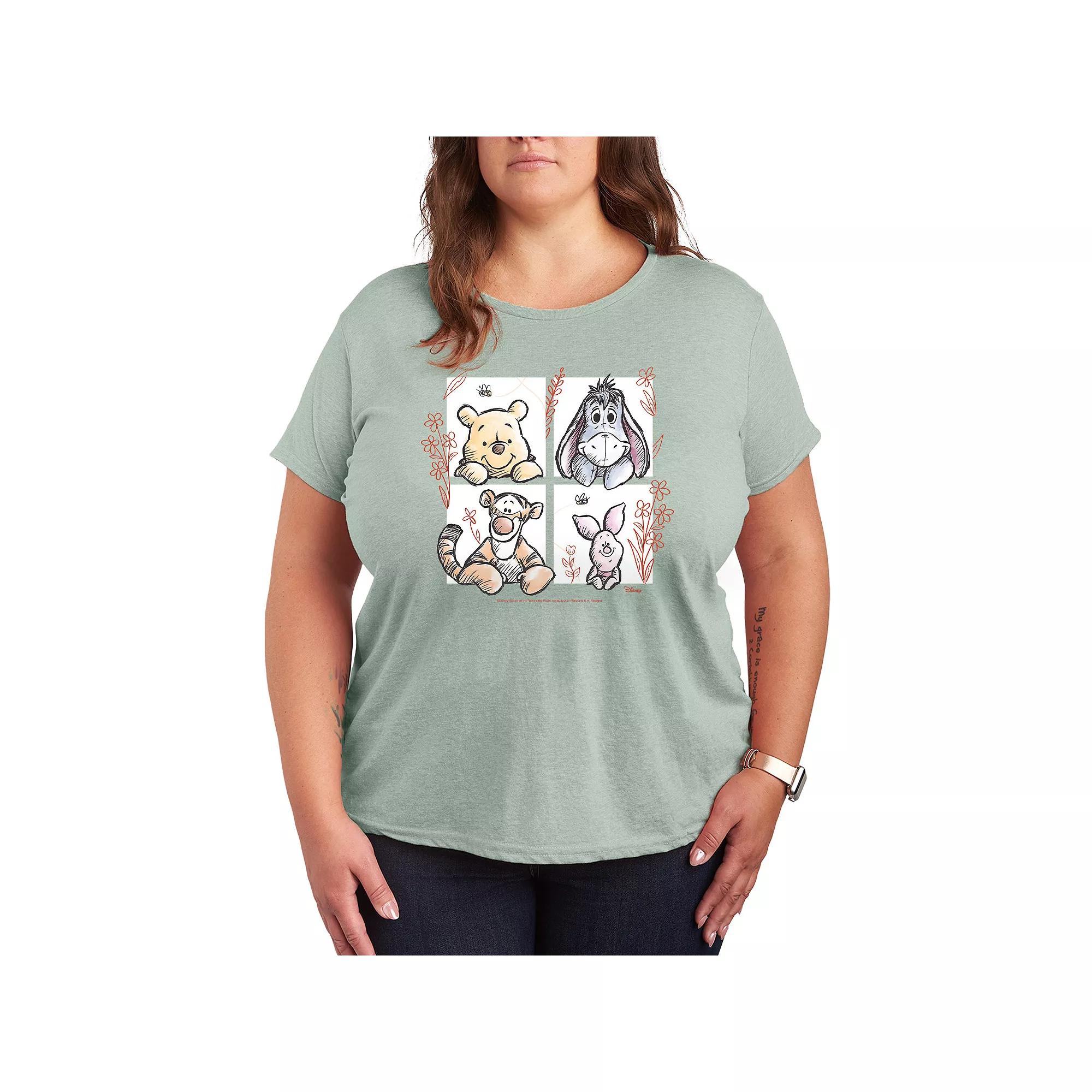 Disney's Winnie The Pooh Floral Grid Graphic Tee, Women's,  Product Image