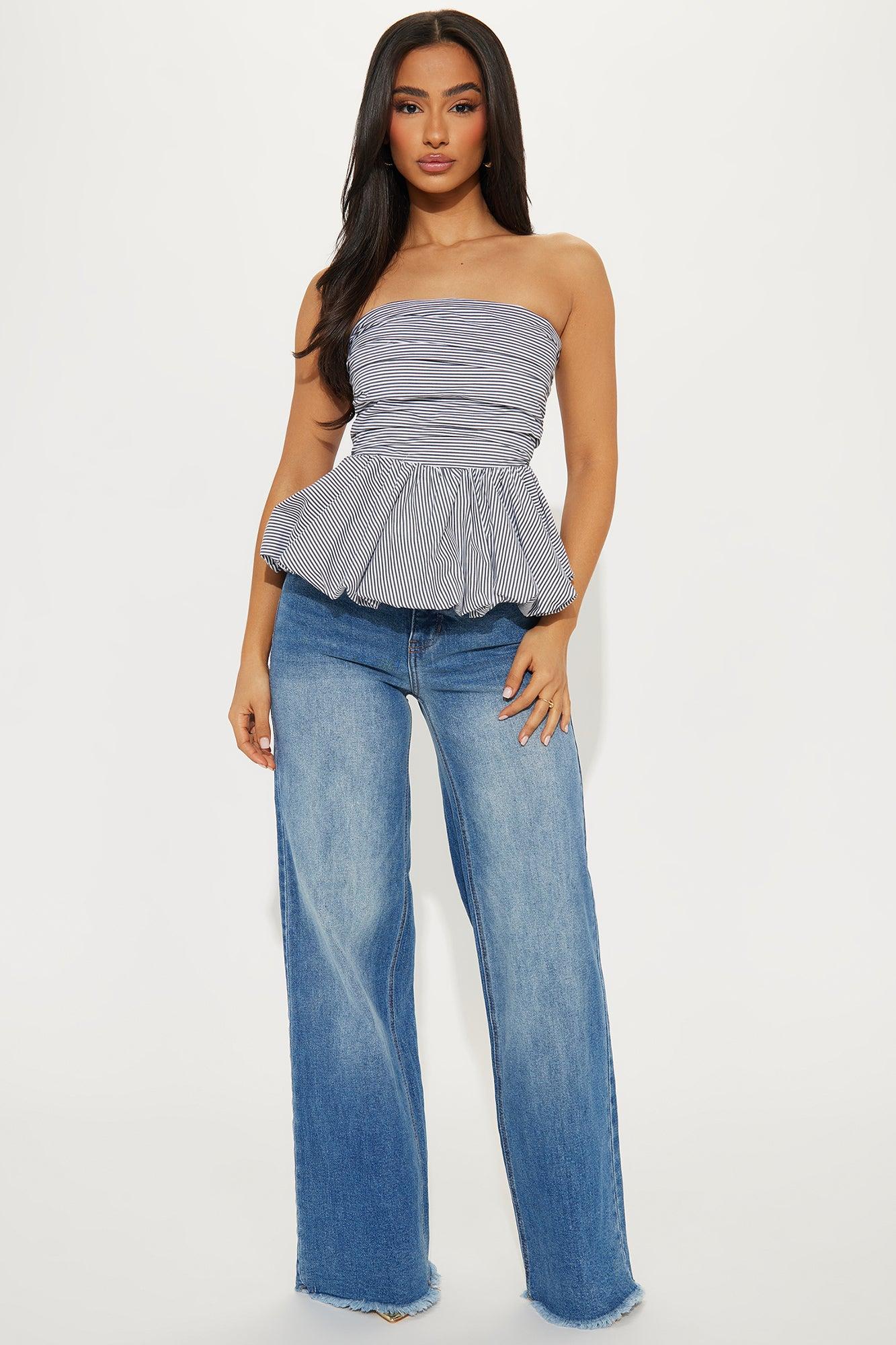 Mya Striped Bubble Hem Top - Black/White Product Image