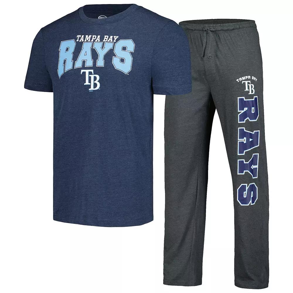Men's Concepts Sport Charcoal/Navy Tampa Bay Rays Meter T-Shirt & Pants Sleep Set, Size: XL Product Image