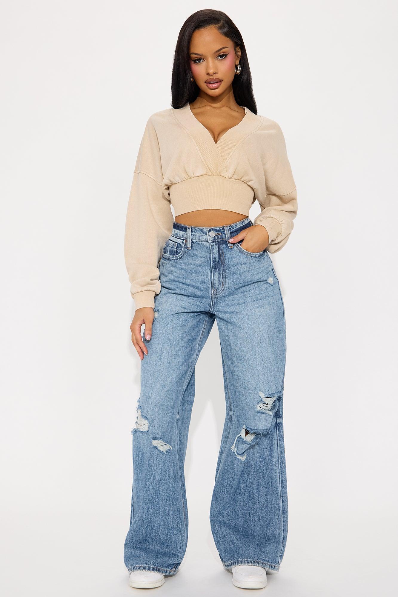 Amara Fleece Off Shoulder Sweatshirt - Stone Product Image